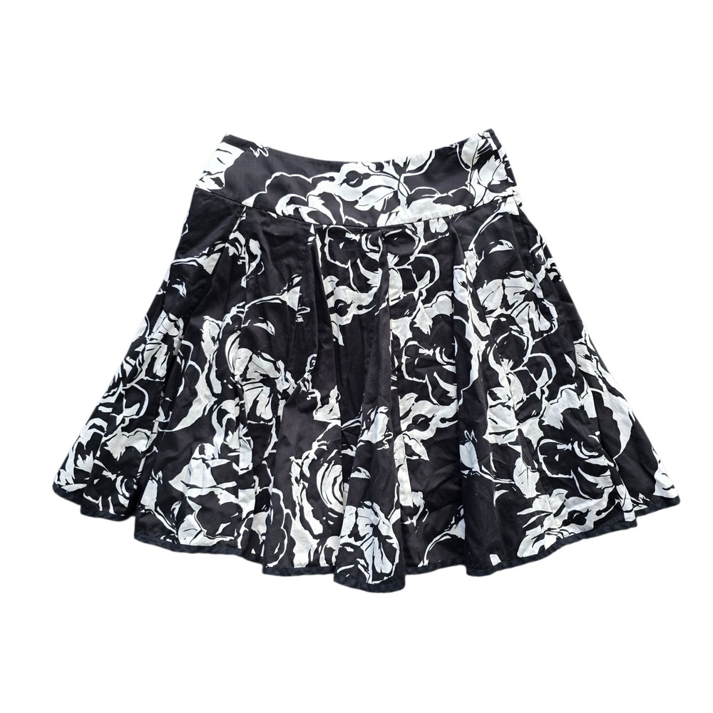 Lauren Ralph Lauren -1938 Floral‎ Print Skirt A-Line Pleated Black White Size 8